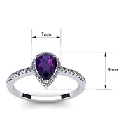 1 Carat Pear Shape Gemstone and Halo Diamond Ring Sterling Silver