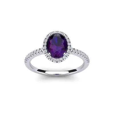 2 Carat Oval Shape Gemstone and Halo Diamond Ring Sterling Silver