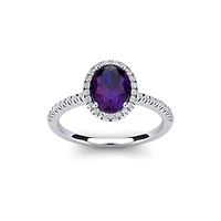2 Carat Oval Shape Gemstone and Halo Diamond Ring Sterling Silver