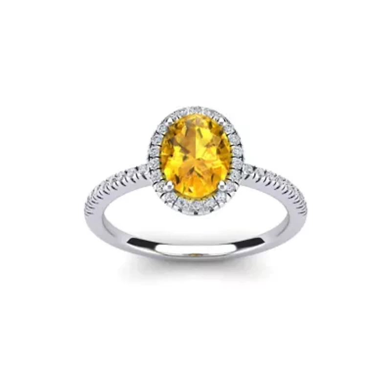 2 Carat Oval Shape Gemstone and Halo Diamond Ring Sterling Silver