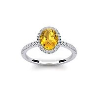 2 Carat Oval Shape Gemstone and Halo Diamond Ring Sterling Silver