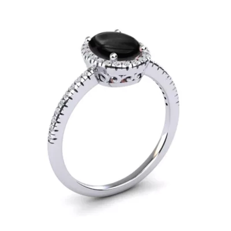 2 Carat Oval Shape Gemstone and Halo Diamond Ring Sterling Silver