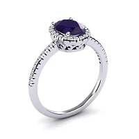 2 Carat Oval Shape Gemstone and Halo Diamond Ring Sterling Silver