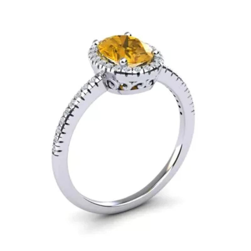 2 Carat Oval Shape Gemstone and Halo Diamond Ring Sterling Silver