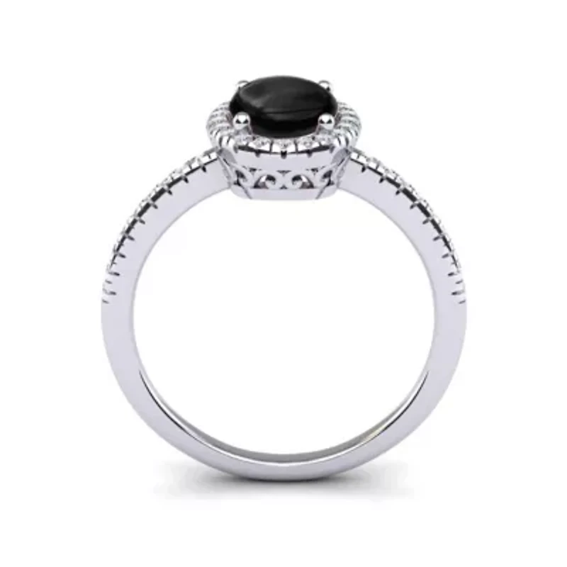 2 Carat Oval Shape Gemstone and Halo Diamond Ring Sterling Silver