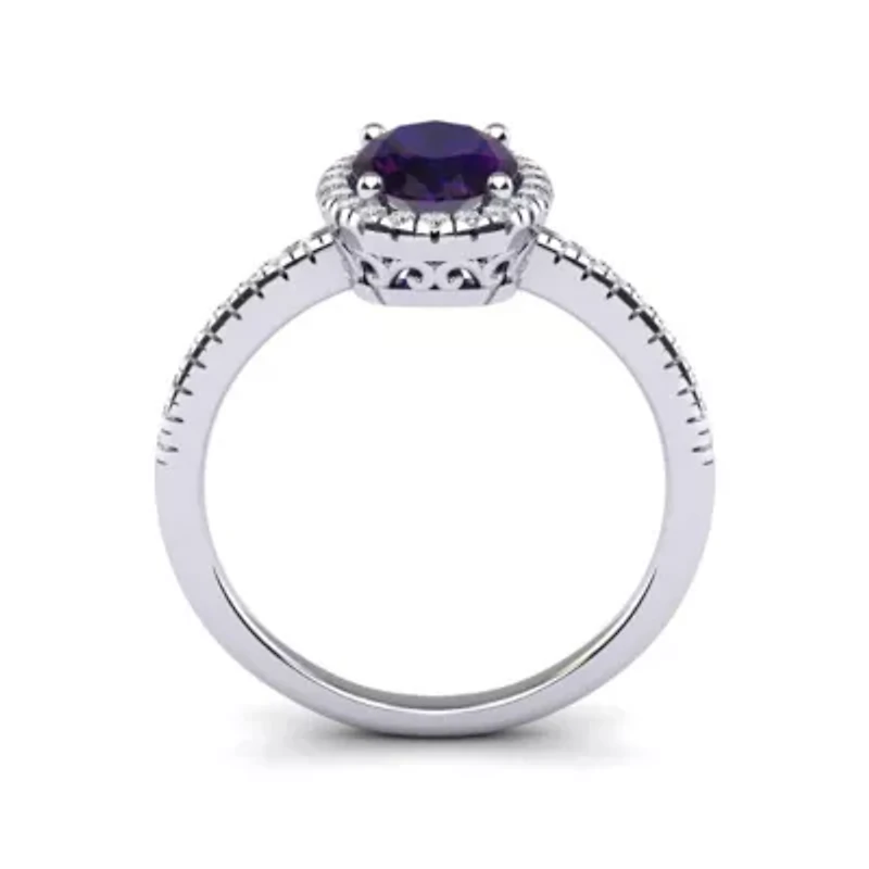 2 Carat Oval Shape Gemstone and Halo Diamond Ring Sterling Silver