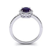 2 Carat Oval Shape Gemstone and Halo Diamond Ring Sterling Silver