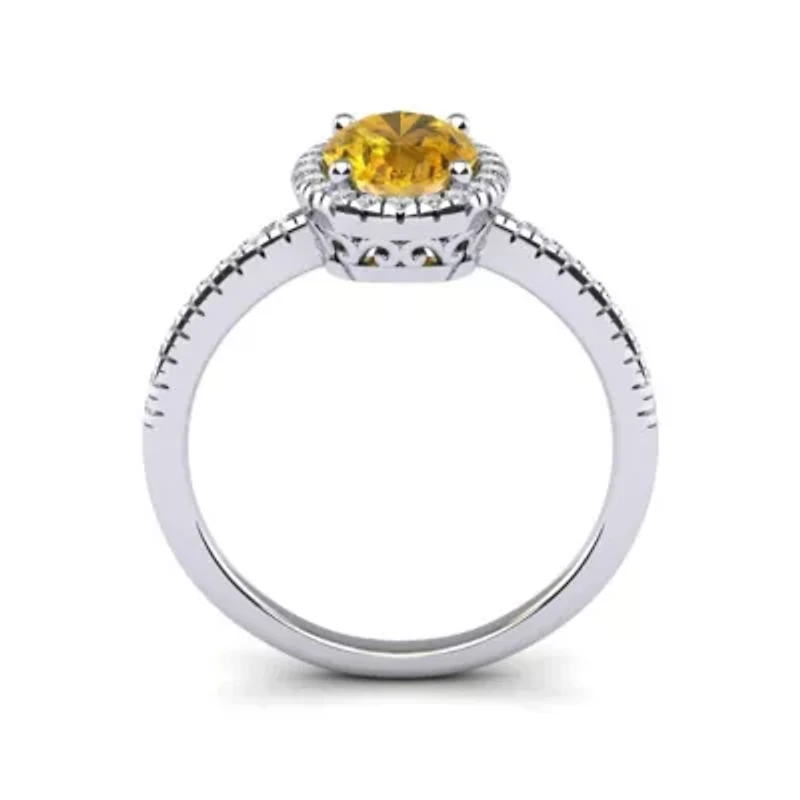 2 Carat Oval Shape Gemstone and Halo Diamond Ring Sterling Silver