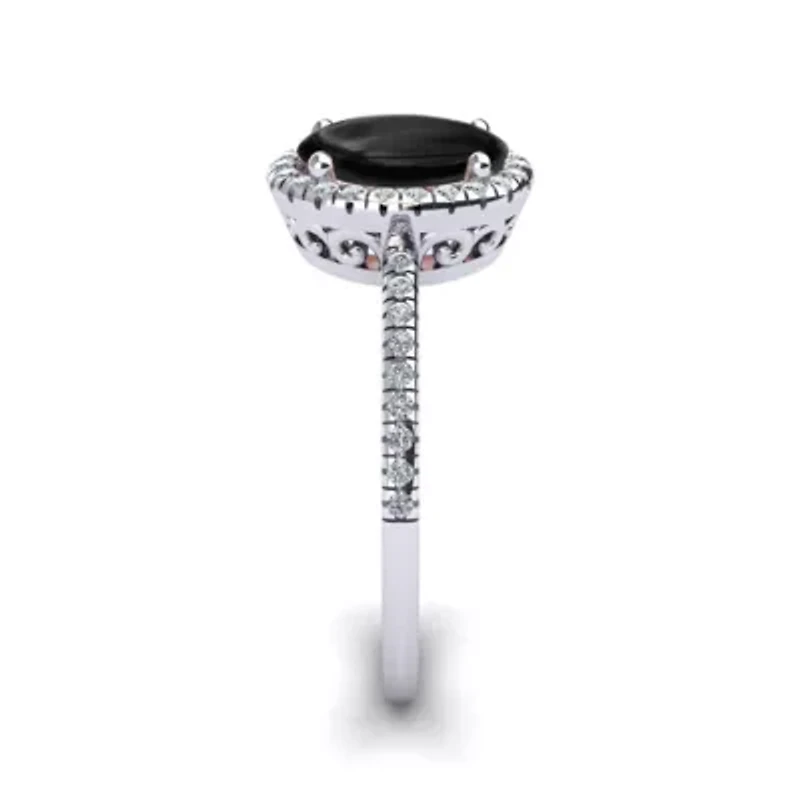 2 Carat Oval Shape Gemstone and Halo Diamond Ring Sterling Silver