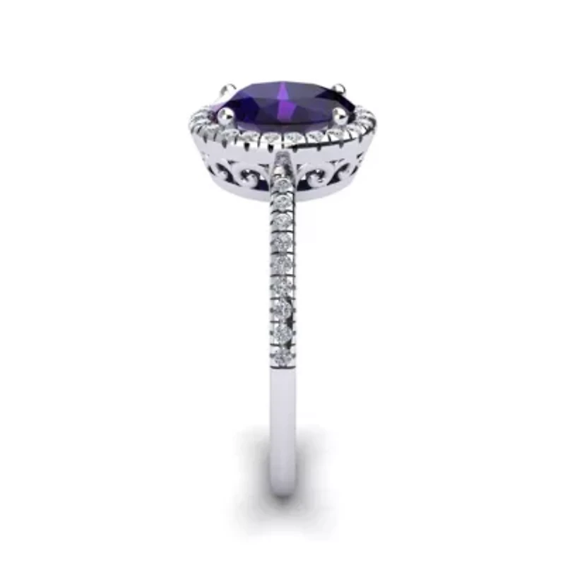 2 Carat Oval Shape Gemstone and Halo Diamond Ring Sterling Silver
