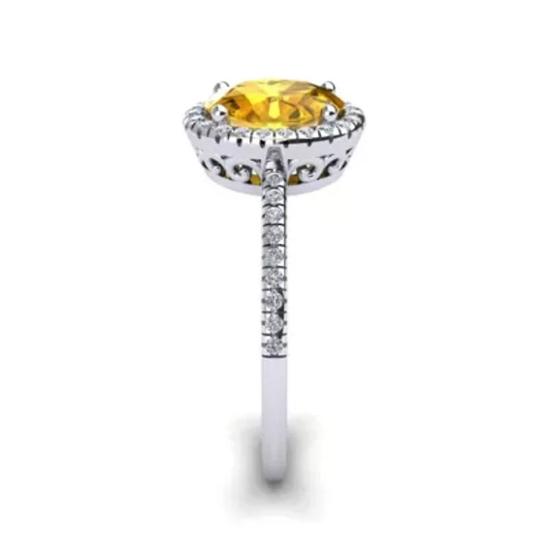2 Carat Oval Shape Gemstone and Halo Diamond Ring Sterling Silver