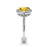 2 Carat Oval Shape Gemstone and Halo Diamond Ring Sterling Silver