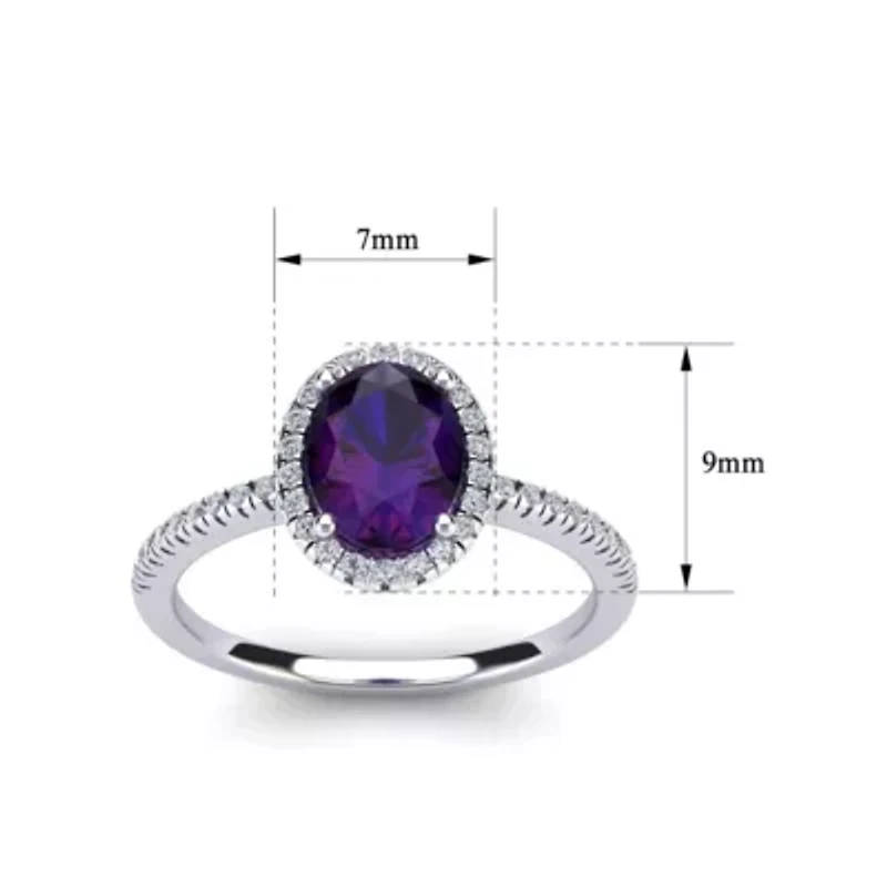 2 Carat Oval Shape Gemstone and Halo Diamond Ring Sterling Silver