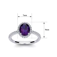 2 Carat Oval Shape Gemstone and Halo Diamond Ring Sterling Silver