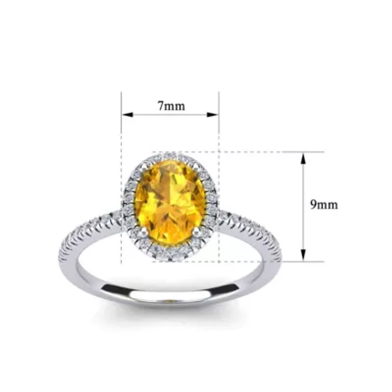 2 Carat Oval Shape Gemstone and Halo Diamond Ring Sterling Silver