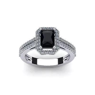 1 1/2 Carat Octagon Shape Gemstone and Halo Diamond Ring Sterling Silver