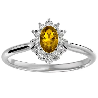 2 Carat Oval Shape Gemstone and Halo Diamond Ring Sterling Silver