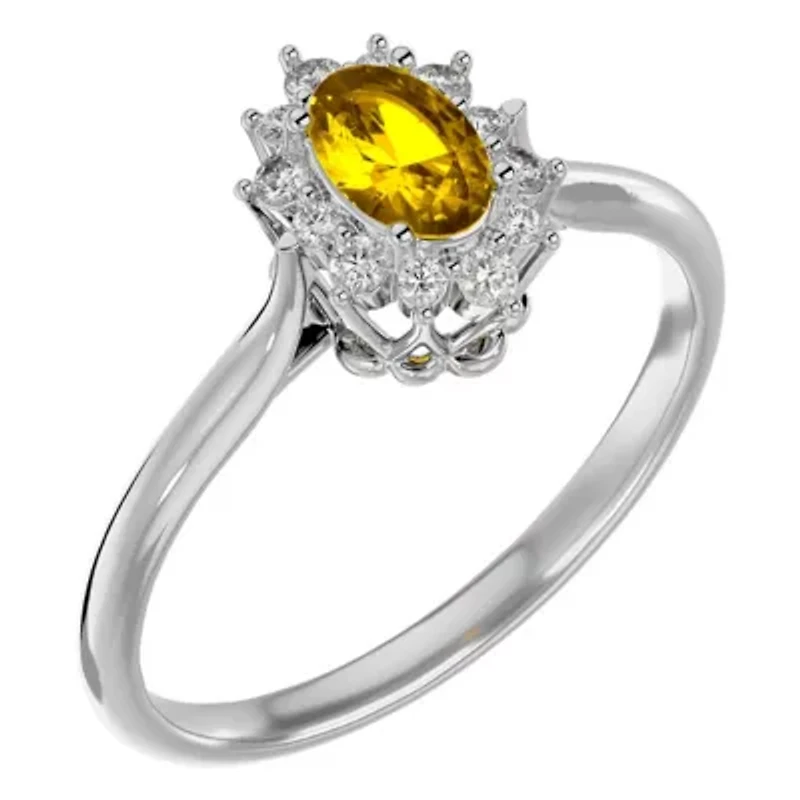 2 Carat Oval Shape Gemstone and Halo Diamond Ring Sterling Silver
