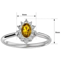 2 Carat Oval Shape Gemstone and Halo Diamond Ring Sterling Silver