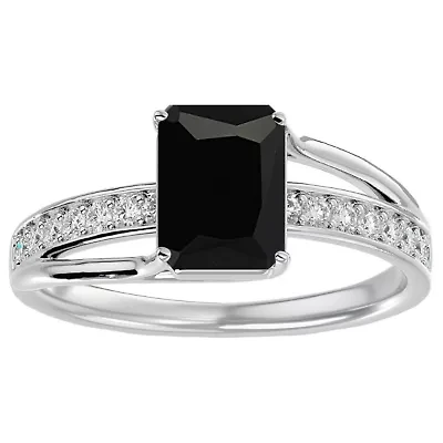 Lab Created 1 3/4 Carat Emerald Shape Gemstone and Diamond Ring Sterling Silver