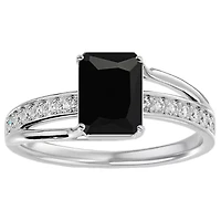 Lab Created 1 3/4 Carat Emerald Shape Gemstone and Diamond Ring Sterling Silver