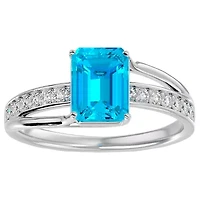 Lab Created 1 3/4 Carat Emerald Shape Gemstone and Diamond Ring Sterling Silver