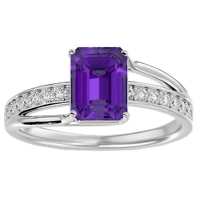 Lab Created 1 3/4 Carat Emerald Shape Gemstone and Diamond Ring Sterling Silver