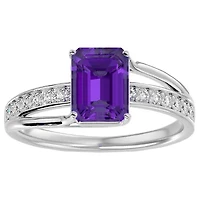 Lab Created 1 3/4 Carat Emerald Shape Gemstone and Diamond Ring Sterling Silver