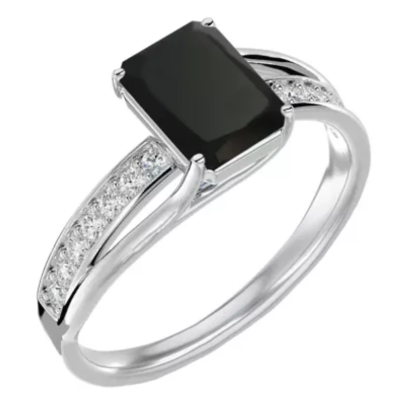 Lab Created 1 3/4 Carat Emerald Shape Gemstone and Diamond Ring Sterling Silver