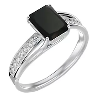 Lab Created 1 3/4 Carat Emerald Shape Gemstone and Diamond Ring Sterling Silver