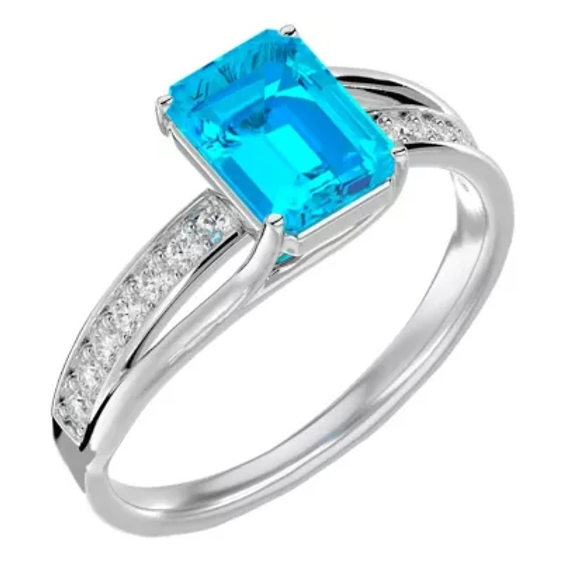 Lab Created 1 3/4 Carat Emerald Shape Gemstone and Diamond Ring Sterling Silver