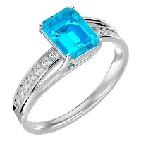 Lab Created 1 3/4 Carat Emerald Shape Gemstone and Diamond Ring Sterling Silver