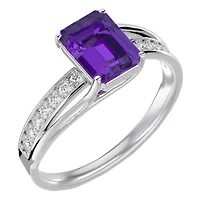 Lab Created 1 3/4 Carat Emerald Shape Gemstone and Diamond Ring Sterling Silver
