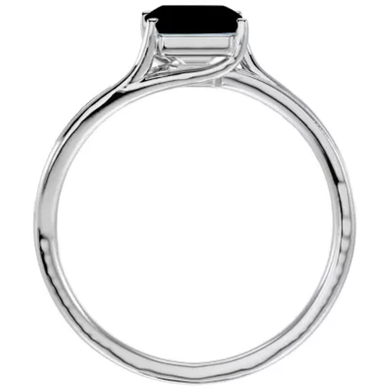 Lab Created 1 3/4 Carat Emerald Shape Gemstone and Diamond Ring Sterling Silver