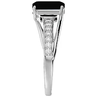 Lab Created 1 3/4 Carat Emerald Shape Gemstone and Diamond Ring Sterling Silver