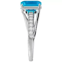 Lab Created 1 3/4 Carat Emerald Shape Gemstone and Diamond Ring Sterling Silver