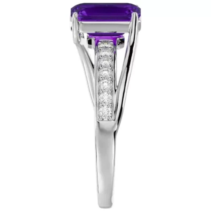 Lab Created 1 3/4 Carat Emerald Shape Gemstone and Diamond Ring Sterling Silver