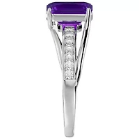 Lab Created 1 3/4 Carat Emerald Shape Gemstone and Diamond Ring Sterling Silver