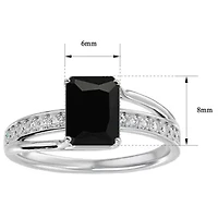 Lab Created 1 3/4 Carat Emerald Shape Gemstone and Diamond Ring Sterling Silver