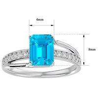 Lab Created 1 3/4 Carat Emerald Shape Gemstone and Diamond Ring Sterling Silver