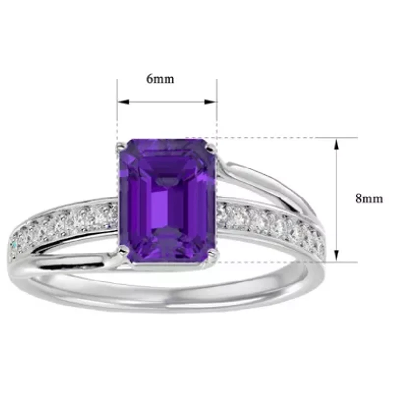 Lab Created 1 3/4 Carat Emerald Shape Gemstone and Diamond Ring Sterling Silver