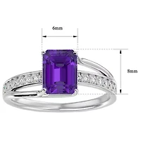 Lab Created 1 3/4 Carat Emerald Shape Gemstone and Diamond Ring Sterling Silver