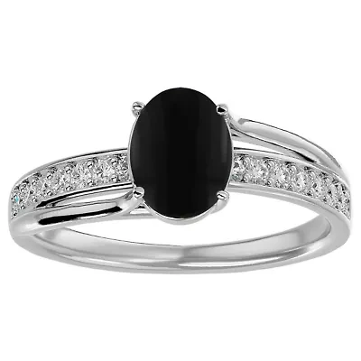 Lab Created 1 1/2 Carat Oval Shape Gemstone and Diamond Ring Sterling Silver
