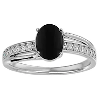 Lab Created 1 1/2 Carat Oval Shape Gemstone and Diamond Ring Sterling Silver