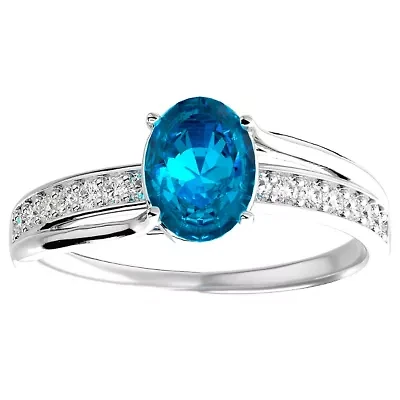 Lab Created 1 1/2 Carat Oval Shape Gemstone and Diamond Ring Sterling Silver