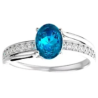 Lab Created 1 1/2 Carat Oval Shape Gemstone and Diamond Ring Sterling Silver