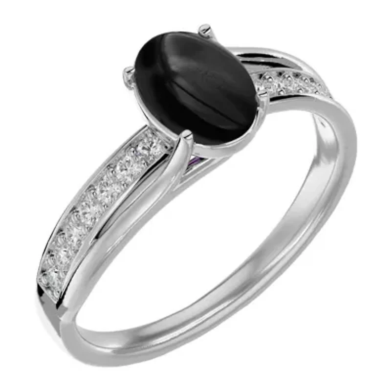 Lab Created 1 1/2 Carat Oval Shape Gemstone and Diamond Ring Sterling Silver