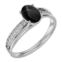 Lab Created 1 1/2 Carat Oval Shape Gemstone and Diamond Ring Sterling Silver