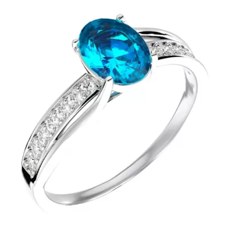 Lab Created 1 1/2 Carat Oval Shape Gemstone and Diamond Ring Sterling Silver