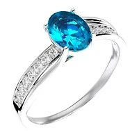 Lab Created 1 1/2 Carat Oval Shape Gemstone and Diamond Ring Sterling Silver